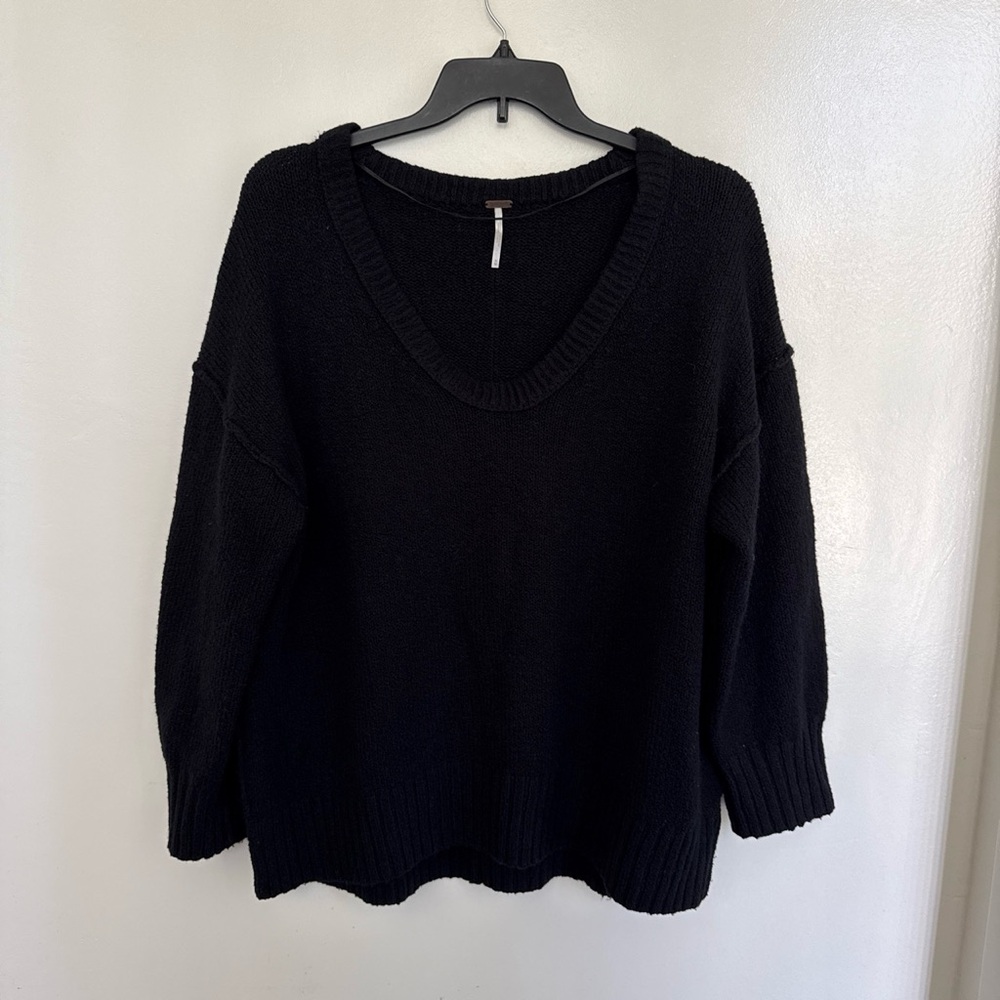 Free People Black V-Neck Oversized Women's Sweater